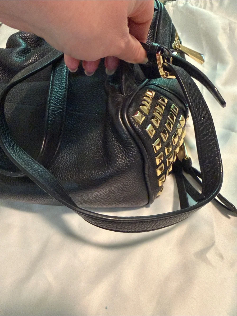 Michael Kors Black Leather Backpack with Gold Stud Details
